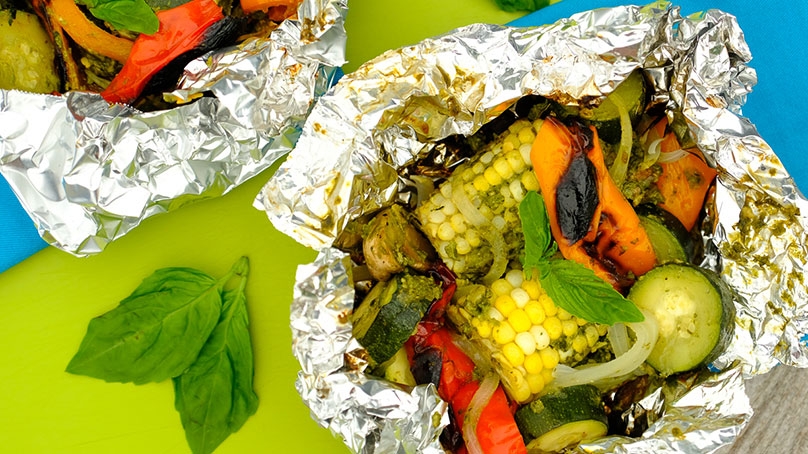 Pesto Butter Grilled Veggie Foil Pack