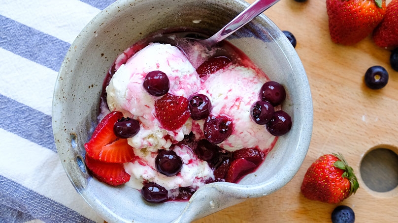 Strawberry Blueberry Compote in Red Wine Syrup