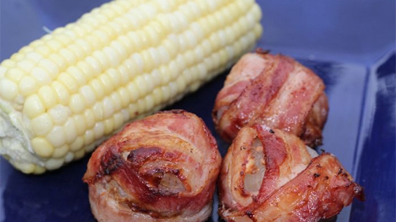 Grilled Bacon Wrapped Onion Bombs