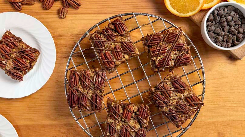 Chocolate Pecan Bars on cooling rack