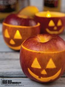 Apples cut into jackolanterns