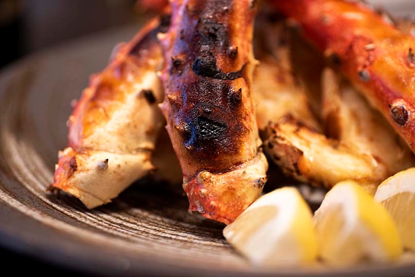 Grilled Crab, lemon wedges