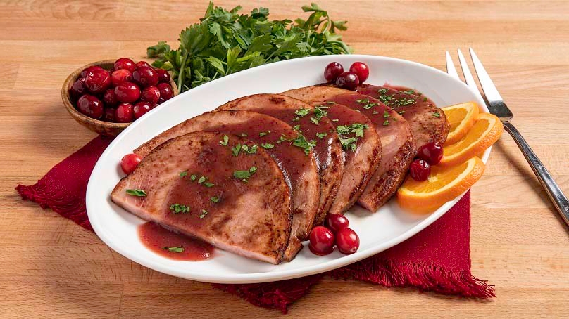 cranberry-glazed ham steaks christmas dinner recipe